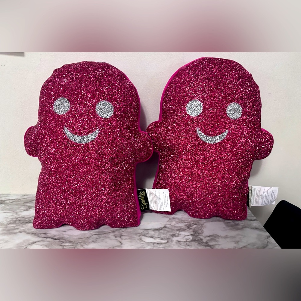 Sparkly Pink Ghost Plush Pillow Set
